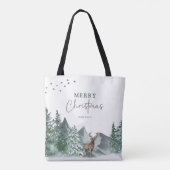 Kerstgroene Waterverf Pine Forest Holiday Draagtas (Achterkant)