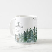 Kerstgroene Waterverf Pine Forest Holiday Koffiemok (Voorkant links)