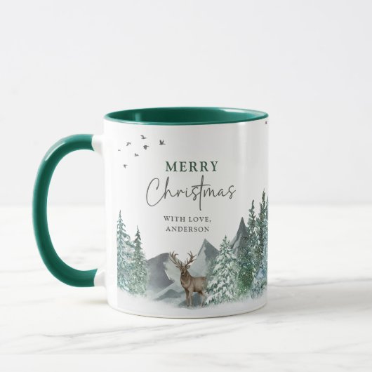 Kerstgroene Waterverf Pine Forest Holiday Mok (Links)