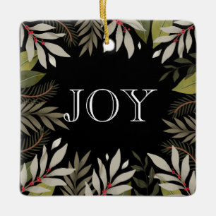 Kerstgroenen met JOY, naam en datumplein Keramisch Ornament