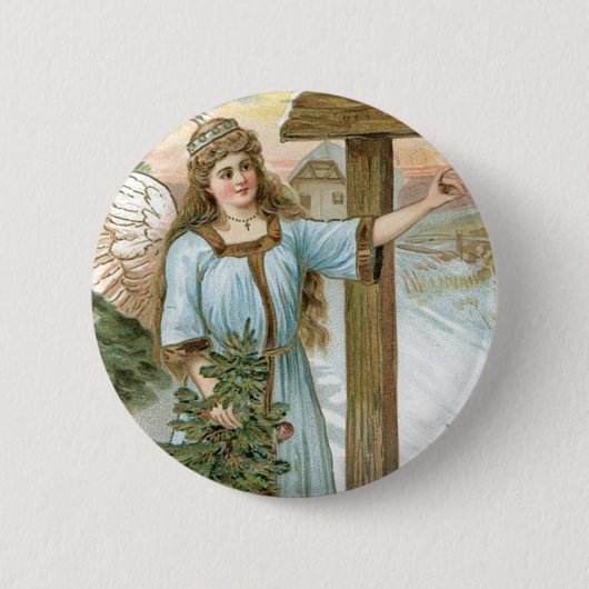 Kerstgroet Angel Ronde Button 5,7 Cm (Voorkant)