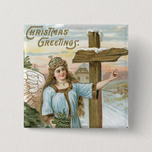 Kerstgroet Angel Vierkante Button 5,1 Cm (Voorkant)