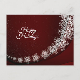 Kerstgroet Crystal Snowflakes Red Rustic Briefkaart