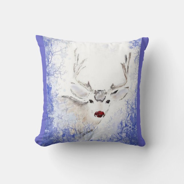 kerstgroet Deer Blue Snowflakes Kussen (Voorkant)