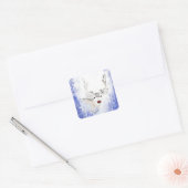 kerstgroet Deer Blue Snowflakes Vierkante Sticker (Envelop)