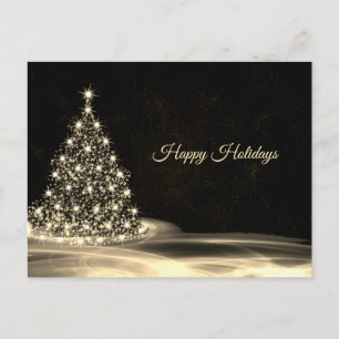 Kerstgroet Gouden Glanzende Boom Winter Zwart Briefkaart