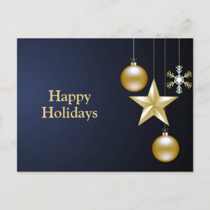 Kerstgroet Gouden Ornamenten Marineblauw Briefkaart