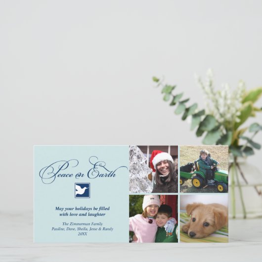 Kerstgroet in Navyblauw met vredesduif Feestdagenkaart (Staand voorkant)