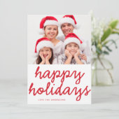 Kerstgroet Lettering Rood Multi Foto Feestdagenkaart (Staand voorkant)