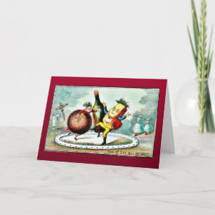Kerstgroet met cartoon van wijn en fruit feestdagen kaart