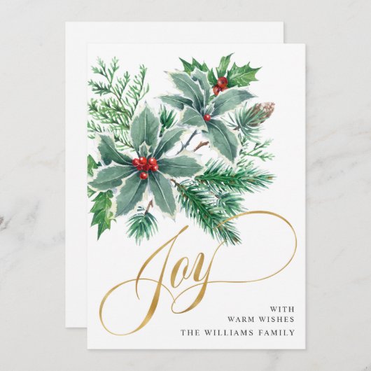 Kerstgroet met takje hulstbessen feestdagenkaart (Voorkant / Achterkant)