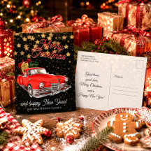 Kerstgroet met Vintage Kerstman in een Auto