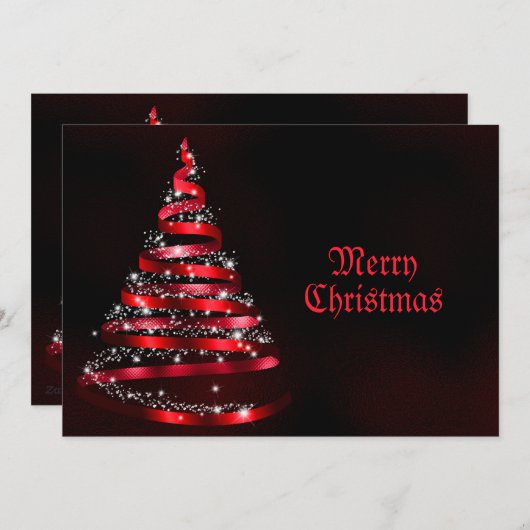 Kerstgroet Shiny Red Ribbon Tree Sparkle Feestdagenkaart (Voorkant / Achterkant)