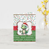 Kerstgroet T-Rex Kaart (Gele Bloem)