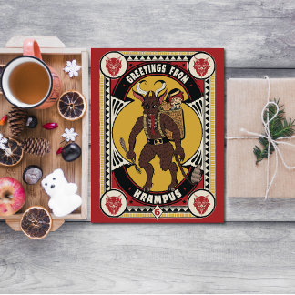 Kerstgroet van Krampus teken dragen speelgoed Bedankkaart