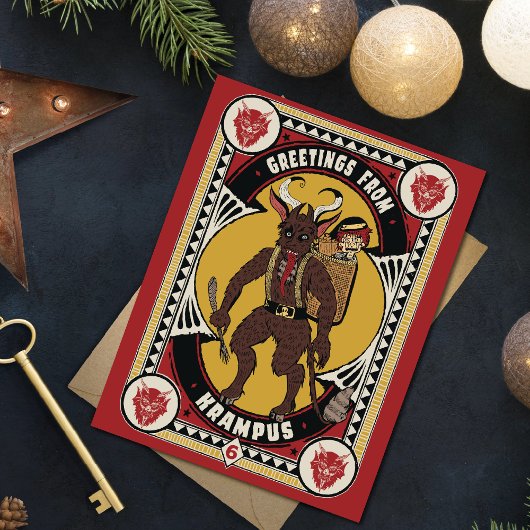 Kerstgroet van Krampus teken dragen speelgoed Feestdagen Kaart