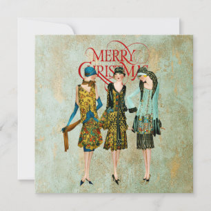 Kerstgroet voor vrouwen uit de jaren 30 feestdagenkaart