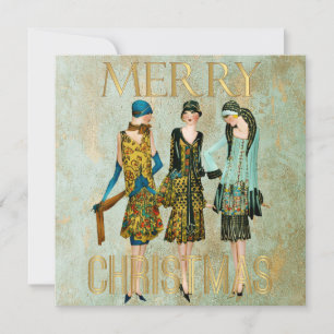 Kerstgroet voor vrouwen uit de jaren 30 feestdagenkaart