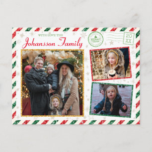 Kerstgroeten Familie Foto Glitter Air Mail Briefkaart