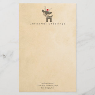 Kerstgroeten Herten in een rode Santa Hat Custom Briefpapier