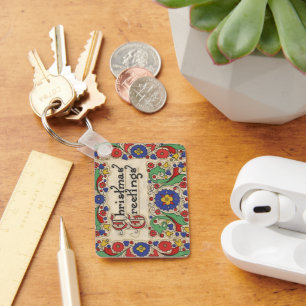Kerstgroeten in vintage stijl met decoratieve rand sleutelhanger