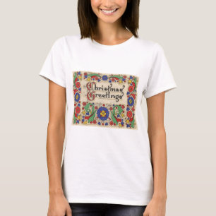 Kerstgroeten in vintage stijl met decoratieve rand t-shirt