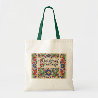 Kerstgroeten in vintage stijl met decoratieve rand tote bag