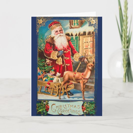 Kerstgroeten - Kerstman en hert Feestdagen Kaart (Voorkant)