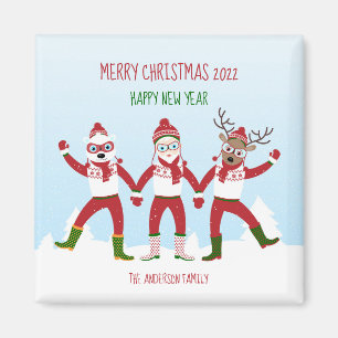 Kerstgroeten met Santa en Friends Magnet Magneet