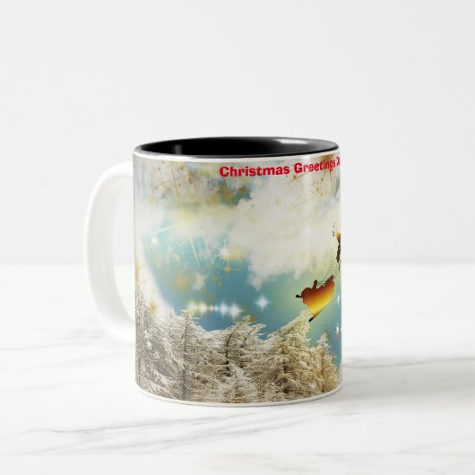 Kerstgroeten pa tweekleurige koffiemok (Voorkant links)