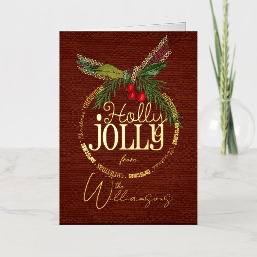 Kerstgroeten Retro Kerstkaart Goud Folie Folie Feestdagenkaart (Voorkant)