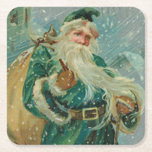 Kerstgroeten-Retro Sinterklaas Ansichtkaart Vierkante Kartonnen Onderzetter