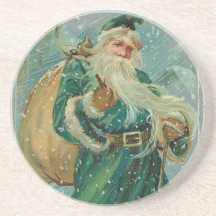 Kerstgroeten-Retro Sinterklaas Ansichtkaart Zandsteen Onderzetter