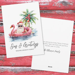 Kerstgroeten Santa Tropisch Strand Feestdagenkaart