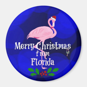 Kerstgroeten uit Florida van Santa Flamingo Ma Magneet
