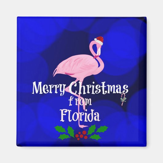 Kerstgroeten uit Florida van Santa Flamingo Magneet (Voorkant)