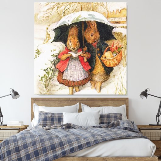 "Kerstgroeten" van Beatrix Potter Canvas Afdruk (Insitu (Slaapkamer))