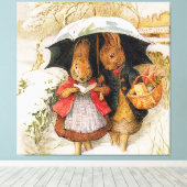 "Kerstgroeten" van Beatrix Potter Canvas Afdruk (Insitu (Houten vloer))