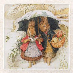 "Kerstgroeten" van Beatrix Potter Glazen Onderzetter