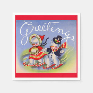 Kerstgroeten van de heer en mevrouw Snowman Servet