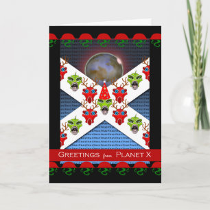 Kerstgroeten van Planet X, Xmas Aliens Feestdagen Kaart