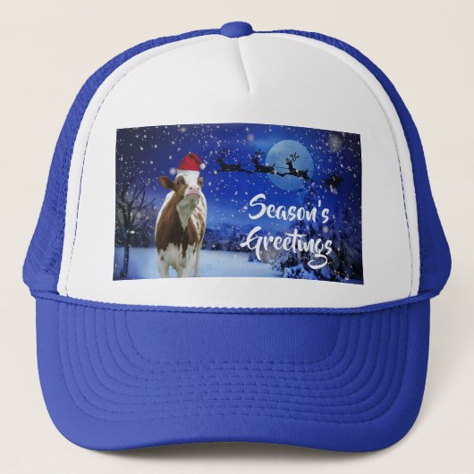 Kerstgroeten van Santa Cow Trucker Pet (Voorkant)