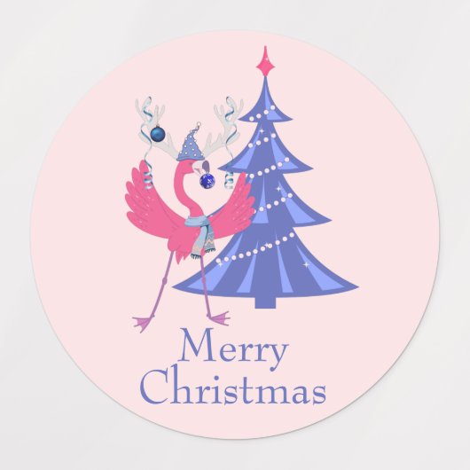 Kerstgroeten Verscheidenheid Set Flamingo Vakantie Labels (Design 1)