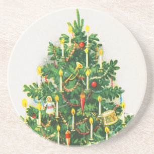 Kerstgroeten, vintage kaart, Kerstboom Zandsteen Onderzetter