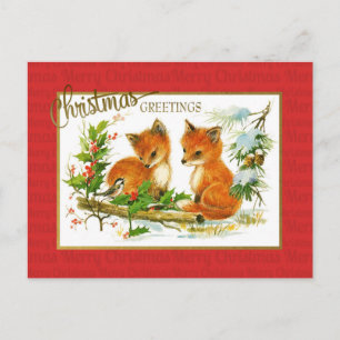 Kerstgroeten Vossen Vintage Reproductie Briefkaart