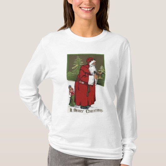 KerstgroetKerstman met hout T-shirt (Voorkant)