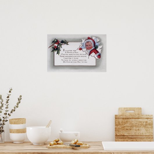 KerstgroetKlein Kind met papier Poster (Keuken)