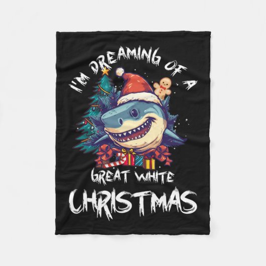 Kersthaai Kerstman hoed Kerstmis Kerstman Jaws Gra Fleece Deken (Voorkant)