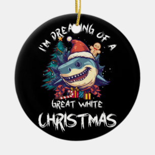 Kersthaai Kerstman hoed Kerstmis Kerstman Jaws Gra Keramisch Ornament