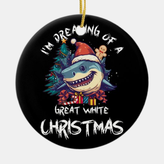 Kersthaai Kerstman hoed Kerstmis Kerstman Jaws Gra Keramisch Ornament (Voorkant)